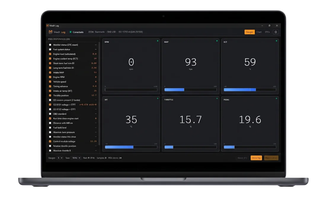 MODXTrace - Interface completa do aplicativo